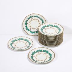 Hutschenreuther Set of 16 Turquoise 24K Gilt Border Porcelain Dinner Plates by Hutschenreuther - 4654323