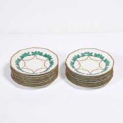  Hutschenreuther Set of 16 Turquoise 24K Gilt Border Porcelain Dinner Plates by Hutschenreuther - 4654347