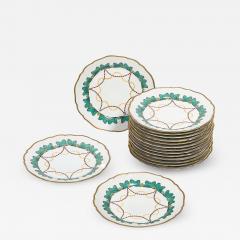  Hutschenreuther Set of 16 Turquoise 24K Gilt Border Porcelain Dinner Plates by Hutschenreuther - 4659990