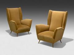  ISA Bergamo I S A Italy ISA Bergamo Camel Velvet Bronze Wingback Chairs Italy 1950s - 4434119