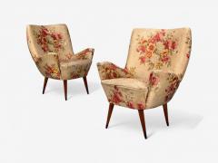  ISA Bergamo I S A Italy ISA Bergamo Fabric Wood Brass Organic Lounge Chairs Italy 1950s - 4349898
