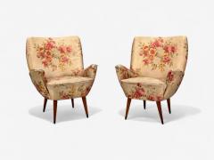  ISA Bergamo I S A Italy ISA Bergamo Fabric Wood Brass Organic Lounge Chairs Italy 1950s - 4349899