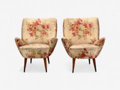  ISA Bergamo I S A Italy ISA Bergamo Fabric Wood Brass Organic Lounge Chairs Italy 1950s - 4349901