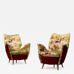  ISA Bergamo I S A Italy ISA Bergamo Italian Mid Century Modern Lounge Chairs Bronze Oriental Fabric - 3841434