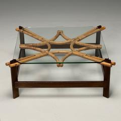  ISA Bergamo I S A Italy ISA Italian Mid Century Modern Square Coffee Table Wood Bamboo Cane 1980s - 3837247