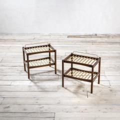  ISA Bergamo I S A Italy Pair of Luggage Racks ISA in Brass and Wood from Naples Hotel 50s - 2333746