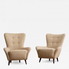  ISA Bergamo I S A Italy Petite Italian Armchairs in Linen and Leather a Pair - 3743885