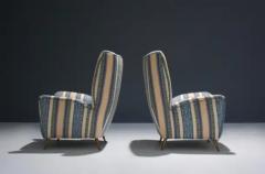  ISA Bergamo I S A Italy Set of Two Lounge Chairs by I S A in Silk Upholstery and Brass Italy 1950s - 3653749