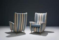  ISA Bergamo I S A Italy Set of Two Lounge Chairs by I S A in Silk Upholstery and Brass Italy 1950s - 3653750