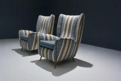  ISA Bergamo I S A Italy Set of Two Lounge Chairs by I S A in Silk Upholstery and Brass Italy 1950s - 3653751