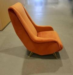  ISA Pair of Midcentury Italian Burnt Orange Tall Lounge Chairs Attributed to ISA - 768963