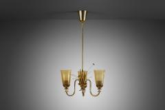  Idman Oy Brass Chandelier with Floral Decoration for Idman Oy Finland ca 1950s - 2987675
