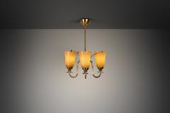  Idman Oy Brass Chandelier with Floral Decorations for Idman Finland 1950s - 4616969