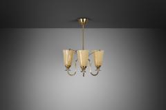  Idman Oy Brass Chandelier with Floral Decorations for Idman Finland 1950s - 4617021