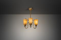  Idman Oy Brass Chandelier with Floral Decorations for Idman Finland 1950s - 4617022