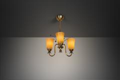  Idman Oy Brass Chandelier with Floral Decorations for Idman Finland 1950s - 4617024