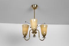  Idman Oy Brass Chandelier with Floral Decorations for Idman Finland 1950s - 4617026