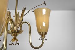  Idman Oy Brass Chandelier with Floral Decorations for Idman Finland 1950s - 4617028