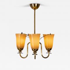  Idman Oy Brass Chandelier with Floral Decorations for Idman Finland 1950s - 4640328