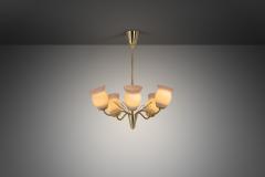  Idman Oy Brass and Opal Glass Chandelier for Idman Oy Finland Mid 20th Century - 4028030