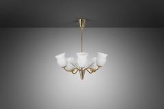  Idman Oy Brass and Opal Glass Chandelier for Idman Oy Finland Mid 20th Century - 4028031