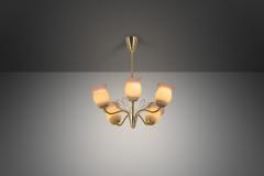  Idman Oy Brass and Opal Glass Chandelier for Idman Oy Finland Mid 20th Century - 4028032