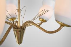  Idman Oy Brass and Opal Glass Chandelier for Idman Oy Finland Mid 20th Century - 4028037