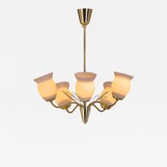  Idman Oy Brass and Opal Glass Chandelier for Idman Oy Finland Mid 20th Century - 4031051