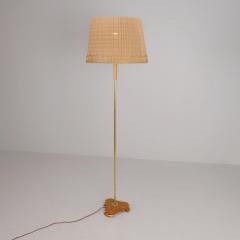  Idman Oy Finnish Modern Floor Lamp Model 224 in Elm Brass Rattan Stockmann 1950s - 4496695