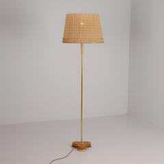  Idman Oy Finnish Modern Floor Lamp Model 224 in Elm Brass Rattan Stockmann 1950s - 4496696