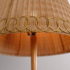  Idman Oy Finnish Modern Floor Lamp Model 224 in Elm Brass Rattan Stockmann 1950s - 4496697