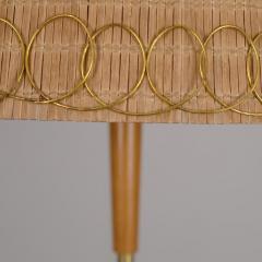  Idman Oy Finnish Modern Floor Lamp Model 224 in Elm Brass Rattan Stockmann 1950s - 4496701