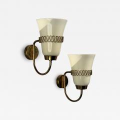  Idman Oy Mauri Almari Wall Lights Brass Glass Finland 1960s - 4534666