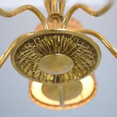  Idman Oy Mid Century Ceiling Lamp Model 51143 in Brass Rattan Idman Finland 1950s - 4550309
