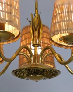  Idman Oy Mid Century Ceiling Lamp Model 51143 in Brass Rattan Idman Finland 1950s - 4550310