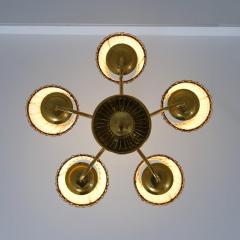 Idman Oy Mid Century Ceiling Lamp Model 51143 in Brass Rattan Idman Finland 1950s - 4550311