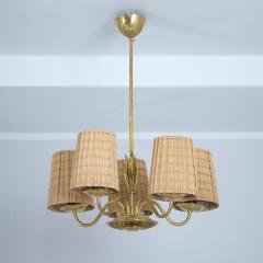  Idman Oy Mid Century Ceiling Lamp Model 51143 in Brass Rattan Idman Finland 1950s - 4550312