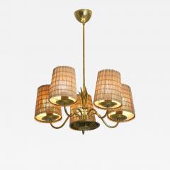  Idman Oy Mid Century Ceiling Lamp Model 51143 in Brass Rattan Idman Finland 1950s - 4553554