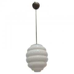  Idman Oy Organic Art Deco Beehive Ceiling Lamp in Chromed Metal and White Opaline 1950s - 3972877