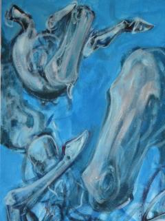  Igor Bogojevic Abstract Horses Acrylic on Canvas Painting Titled Crossroads Signed - 2873652