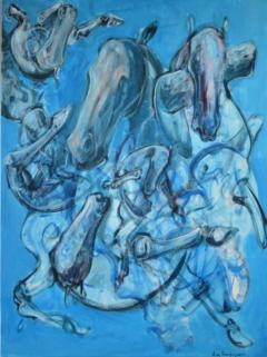  Igor Bogojevic Abstract Horses Acrylic on Canvas Painting Titled Crossroads Signed - 2873656