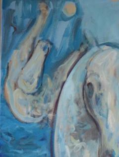  Igor Bogojevic Horse Abstract Oil on Canvas Painting Titled On the Beach and Signed - 2873654