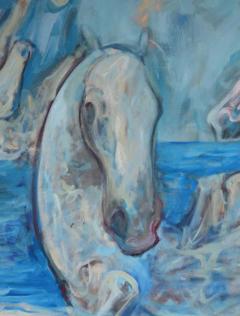  Igor Bogojevic Horse Abstract Oil on Canvas Painting Titled On the Beach and Signed - 2873655