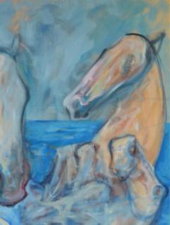  Igor Bogojevic Horse Abstract Oil on Canvas Painting Titled On the Beach and Signed - 2873657