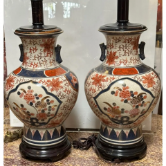  Imari Porcelain Pair of Antique Imari Pottery Ginger Jar Chinoiserie Table Lamps - 4014049