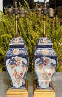  Imari Porcelain Pair of Vintage Japanese Imari Pottery Designer Table Lamps - 3639554
