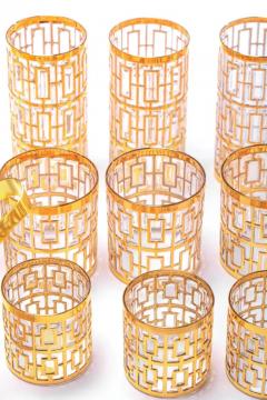  Imperial Glass Company Mid Century 22 Karat Hand Painted Bamboo Whiskey Glasses Set of 6 circa 1965 - 3442421