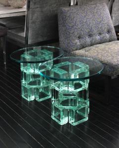  Imperial Imagineering Pair of Chic Occasional Tables with Solid Glass Blocks and Glass Tops - 182558