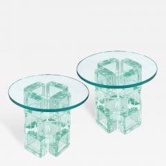  Imperial Imagineering Pair of Chic Occasional Tables with Solid Glass Blocks and Glass Tops - 182638