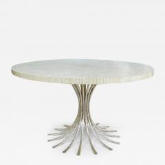  Ironies Ironies Tessellated Bone Sunburst Top Dining Table with Silver Gilt Metal Base - 3531245